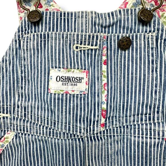 Vtg 80s OSH KOSH BGosh Jumper Overalls Dress Cotton Striped Floral Piping 18 mo - Picture 7 of 16